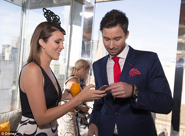 He's a charmer! The Bachelorette's Michael Turnbull was seen  at a Melbourne Cup brunch at Mon Bijou on Tuesday, charming WIN reporter Georgia Love