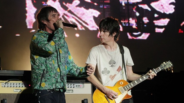 Ian Brown and John Squire of the Stone Roses performing on the Virgin Media Stage at the V Festival in Hylands Park, Chelmsford