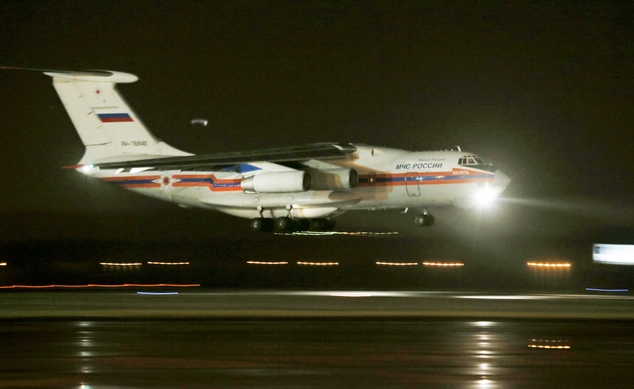 Russian Ministry for Emergency Situations cargo plane carries the bodies of the victims lands at Pulkovo airport outside St.Petersburg, Russia, Monday, Nov. ...