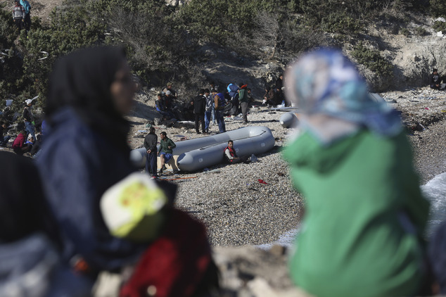 Migrants and refugees pass time on the beach considering their options to begin they  effort on dinghies to try to cross fromTurkish coast to the Greek islan...