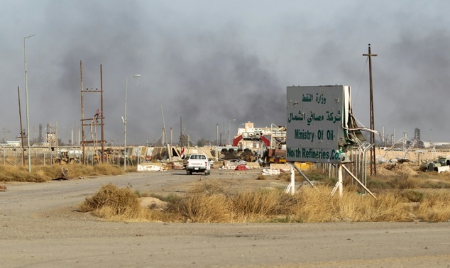 An entrance of the petrochemical plant in Baiji, north of Tikrit, is seen after Shiite fighters from the Popular Mobilisation units, fighting alongside Iraqi...