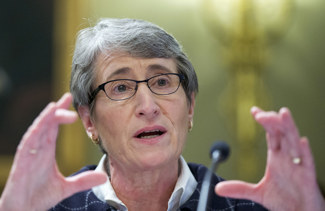 Interior Sally Jewell testifies on Capitol Hill in Washington, Wednesday, Dec. 9, 2015, before the House Natural Resources Oversight Committee hearing on the...