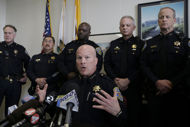 FILE - In this Feb. 27, 2014 file photo, San Francisco Police Chief Greg Suhr speaks during a news conference at the Hall of Justice in San Francisco. Suhr r...