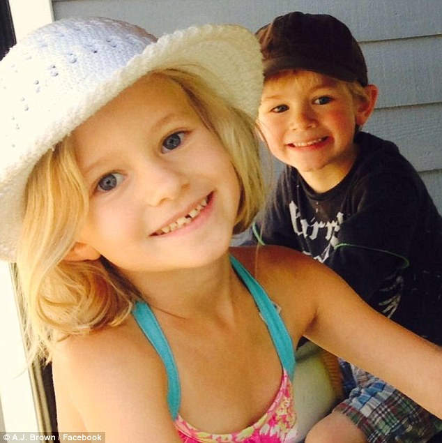 Double: Just four months after Finley, pictured left with her brother Cooper, right, completed her treatment in December, AJ was diagnosed with skin cancer