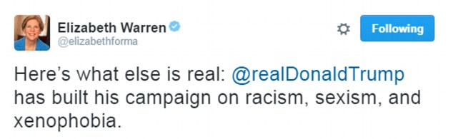 As Donald Trump was nearing the GOP nomination last night with his win in Indiana, Massachusetts Sen. Elizabeth Warren was tweeting about his campaign 