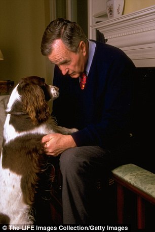 George HW Bush has a face-to-face chat with Millie at home in Houston, Texas