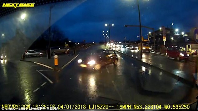 The motorist then performs an illegal U-turn inches from Sarah's bonnet. She says she 'couldn't believe her eyes' when watching the event unfold