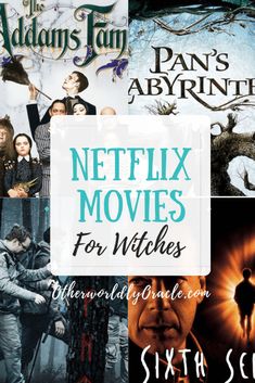 the netflix movies for witches and werewolves are featured in this collage with text overlaying them