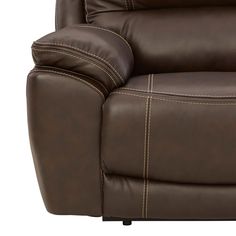 a brown leather reclining chair with stitching on the arms and backrests