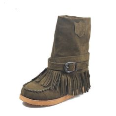 Women’s Suede Mid-Calf Moccasin Boots with Tassels | Wazzi's Wear Winter Ankle Boots