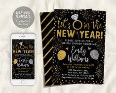 a new year's eve party card and phone