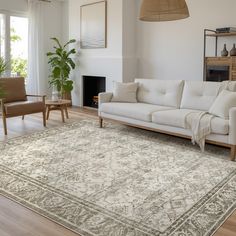 a living room filled with furniture and a large rug