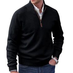 Men's Long Sleeve Knit Sweater with Zipper in 7 Colors M-5XL Mens Cardigan Sweater, Mens Cashmere, Basic Sweaters, Trendy Winter, Long Sleeve Knit Sweaters, Hoodies Mens, Zip Up Sweater, Blazers For Men