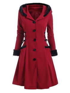 [31% OFF] 2020 Hooded Faux Fur Insert Lace Up Longline Coat In DEEP RED | DressLily Hooded Faux, Longline Coat, Womens Clothing Online, Cheap Womens Clothing, Fashion Gallery, Vintage Coat, Outerwear Coats