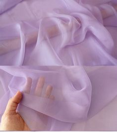 "Fabric Details - 100% Silk Chiffon - 5.5mm, 55\" wide  - You can dye the white ones with Acid Dyes. Some people use it for tie-dye. - We found that this shrinks 19% in Length and 10% in Width disclaimer. - Available in cut yardage and bolts of around 50 yards. Color: Light Purple We sell it by the Yard. If you order more than 1 yard, we will send you a whole piece. Silk chiffon is an elegant, sheer fiber with a soft beautiful drape and a crepe like texture. Takes dyes exceptionally well reflecting strong, deep colors. Very easy to dye and paint and responds well to all painting styles and techniques. Fiber is ideal for floaty scarves, shawls and wispy gowns. Like a feather floating on the wind. It can touch skin directly with super soft feature. Color may vary slightly from monitor to mon Lavender Fabric Aesthetic, Purple Sheer Fabric, Purple Chiffon Fabric, Light Purple Fabric Texture, Light Purple Dress Aesthetic, Chiffon Fabric Texture, Earring Photoshoot, Purple Dress Aesthetic, Light Purple Fabric