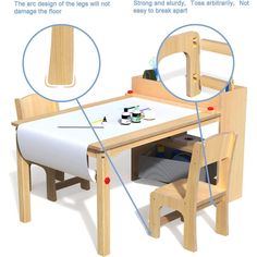 a wooden table and chairs with instructions on how to set up the table for kids