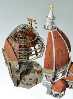 an image of a model of a building with a clock on it's side