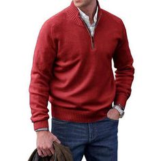 Men's Long Sleeve Knit Sweater with Zipper in 7 Colors M-5XL Hoodies For Teens, Turtle Neck Men, Wool Sweater Men, Clothes Making, Smart Fit, Basic Sweater, Look Formal, Cashmere Fabric