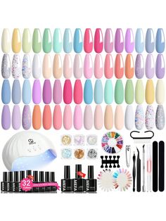 All-In-One Gel Nail Kit: MEFA Gel Nail Polish kit comprises 32*7ml trendy nail gel colors in spring & summer palettes, 1*48W Quick-Drying LED Lamp, 1*7ml Base Coat, 1*7 ml Glossy Top Coat, 1*7 ml Matte Top Coat, 1*Cuticle Oil Pen, 1*Colorful Rhinestones Gems, 6*Nail Glitter Flakes, 2*False Nail Swatches, 1*Nail File, 1*Nail Buffer, 1*Nail Clipper, 1*Nail Cuticle Pusher, 1*Nail Brush, 1*Tweezers, 1*Cuticle Trimmer, 1*Nail Separators. Perfectly curated for beginners, caters to your every need.
Advanced Nail Lamp: MEFA 48W LED nail lamp provides rapid and long-lasting drying without damaging or darkening your nails and skin. Equipped with three-time settings(30s/60s/90s), it optimizes your manicure process, saving you time. Moreover, its smart sensor feature activates the lamp when your hand Nail Kits For Beginners, Nail Gel Colors, Nail Art Easter, Manicure Process, Cuticle Trimmer, Nail Swatches, Cuticle Oil Pen, Gel Colors, Easter Nail Art