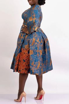 Plus Size Formal Blue Patchwork Round Neck Half Sleeve Glitter Midi Dresses Ankara Styles For Plus Size Ladies, African Dresses For Women Church, Plus Size African Dresses, Wedding Guest Dress For Women, Dresses African Fashion, Summer Mother Of The Bride Dresses, Ankara Dress Designs, Ladies Outfits, African Traditional Wedding Dress