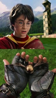 harry potter holding up his gloves in front of him