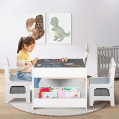 PRICES MAY VARY. 🎨【 Kids Table and Chair Set】The desktop has a double-sided design with different functions. One side is smooth tabletop for kids to write, read or eat. Turning over is a blackboard that can be painted with chalk, improving children's imagination. Kids can build legos and make crafts after removing the tabletop. 🎨【Designed for Children】This toddler table and chair set is specifically designed for children to help encourage independent play and learning. Scientifically designed Playroom Layout, Kid Friendly Furniture, Kids Craft Tables, Kids Table And Chair, Kids Table Set, Store Building, Crafts Drawing, Toddler Drawing, Modern Playroom