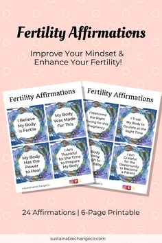 two posters with the words fertiility affirmations and an image of a woman