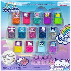 Let her imagination and creativity run free with this 18 pack nail polish set with numerous nail polishes, two spacers, and cuticle stick. Our water-based, non-toxic nail polish is carefully crafted for young hands, so no need to worry about your little one playing with any harsh chemicals. And she will love it even more because with so many colors to choose from, she will soon become a mani/pedi expert! Let her imagination run free with all the endless creations she will make. About Us Girls like to dress-up, emulate their role models and explore their personal styles. TownleyGirl creates health and beauty products that both girls and their parents will love. Whether they?re using sheer lip gloss, peelable nail polish or cute hair brushes, girls will have a fantastic time dressing up and Water Based Nail Polish, Hello Kitty Videos, Ongles Nails, Hello Kitty And Friends, Pink Confetti, Nail Polish Bottles, Kids Makeup, Orange Glitter, Nail Polish Set