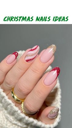 Santa Nails, Candy Cane Nails, Red Christmas Nails