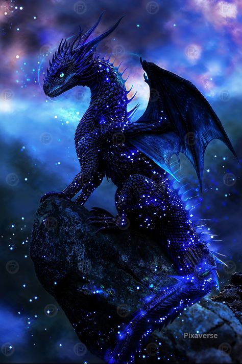 Sapphire Stardust Dragon, This dragon's scales gleam with a deep, lustrous blue, reminiscent of the sparkling surface of sapphire gemstones. Sapphire Dragon Dnd, Dragon Screensaver, Stardust Dragon, Sapphire Dragon, Galaxy Dragon, Magic Animals, Star Dragon, Moon Dragon, Poster Sale