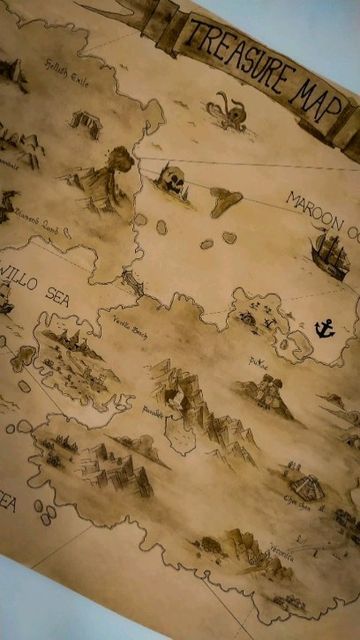 Treasure Map Craft, Rice Map, Treasure Painting, Artist Tiktok, Alan Menken, Make A Map, Treasure Map, Fun Easy Crafts, Treasure Maps