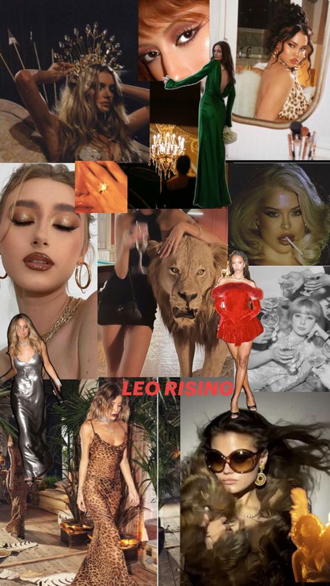 Moodboard for Leo rising Leo Rising Aesthetic, Rising Leo, Rising Aesthetic, Venus In Leo, Beauty Spells, Leo Rising, Astrology Leo, Witch Spirituality, Venus And Mars