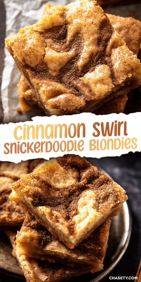 Cinnamon Roll Snickerdoodles, Snicker Doodle Blondies, Cinnamon Swirl Blondies, Cinnamon Swirl Snickerdoodle Blondies, Baking Recipes With Cinnamon, Baked Goods To Bring To Work, Easy Cinnamon Dessert Recipes, Fall Baking Cinnamon, Cute Fall Desserts Treats