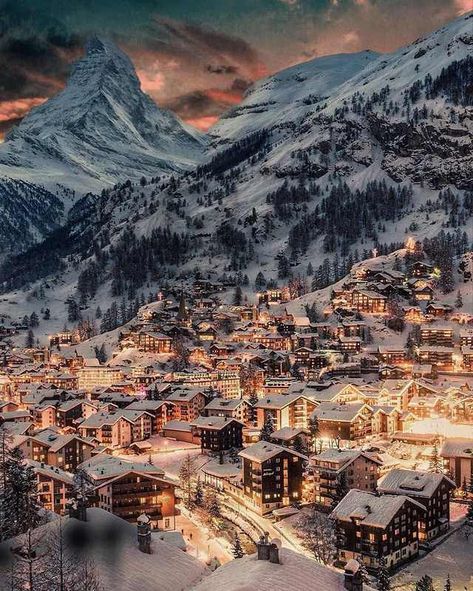 Winter Night in Switzerland - Imgur  Jonathan Alonso - Travel - Places around the world Webpage : www.thejonathanalonso.com   #exoticdestinations #beautifulplaces #placestotravel #placestovisit #traveldestinations #adventure #aroundtheworld Winter Szenen, Switzerland Travel, Winter Scenery, Ink Drawings, Zermatt, Sport Motivation, Beautiful Places In The World, Alam Yang Indah, Beautiful Places To Travel