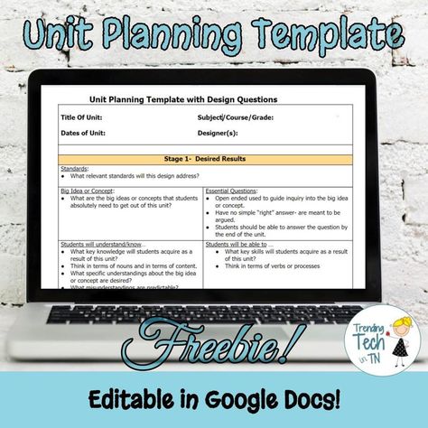 Unit Planning Template - Free and Editable in Google Docs! - Trending Tech in Tennessee Unit Lesson Plan Template, Unit Planning Template, Unit Plan Template, Drama Lessons, Unit Planning, Digital Lesson Plans, English Units, Unit Studies Homeschool, Tech Apps