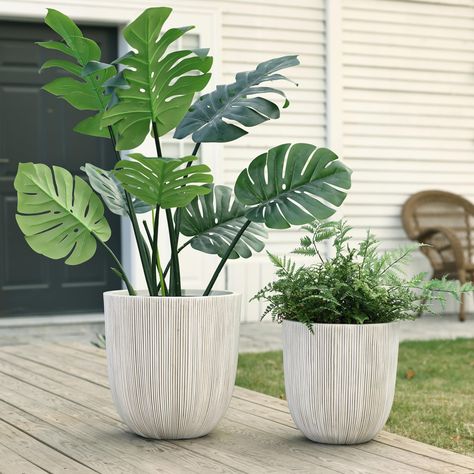 PRICES MAY VARY. Elegant Tapered Planter: the modern striped pattern planters for indoor plants and outdoor plants is the perfect addition to any place in your home, and ideal planter for your favorite house plants and blooming flowers. Drainage System: Planters include drainage holes (great for allowing excess water to drain) and drainage plug. Efficient Size: The overall size of our outdoor plant pots is 14.4"D x 14.4"W x 14.8"H, weight: 8 lbs. Add any plant to the planter pot and give it as a Outdoor Plant Pots, Planters For Indoor Plants, Big Vases, Indoor Outdoor Planter, Plastic Planters, Planter Pots Outdoor, Big Plants, Small Planter, Large Planters