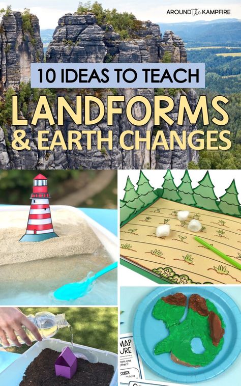 Hands-on ideas and 10 different activitiesffor teaching 2nd grade Earth changes & landforms activities, projects, experiments. Montessori, Teaching Landforms, Landforms Activities, 2nd Grade Science, Utah History, Teaching 2nd Grade, Land Forms, Earth Science Activities, Slow Changes