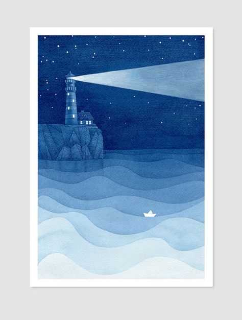 Lighthouse art print watercolor painting sailboat print blue - Etsy Belgique Lighthouse Nursery, Sailboat Nursery, Nursery Art Wall, Ocean Illustration, Wave Illustration, Sailboat Art, Sailboat Print, Lighthouse Art, Gemstone Art