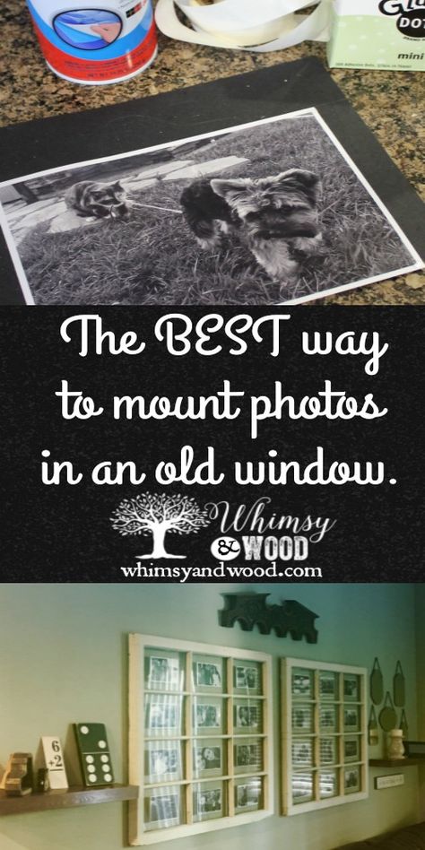 Turn old windows into an amazing gallery wall. This method worked like a charm! Old Windows With Pictures, How To Put Pictures In Old Windows, Windows As Picture Frames, Old Window Picture Frame Ideas, Old Windows As Picture Frames, Diy Window Picture Frame Projects, What To Do With Old Window Frames, Window Frame Picture Frames, Old Windows Picture Frames