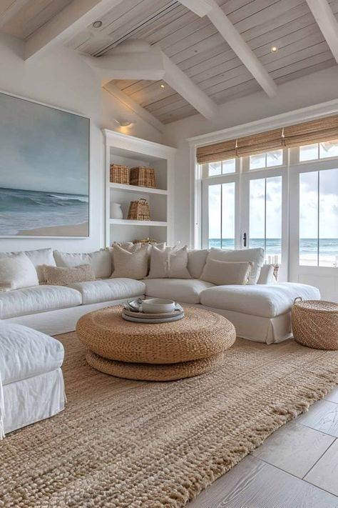 Emslifeandloves - Love this 😍 Costal Cottage House Interior, Seaside Room, Coastal Living Rooms Ideas, Beach Kitchen, Beach Living Room, Beach House Living Room, Minimalist Living Room Design, Beach House Interior Design, Permanent Vacation