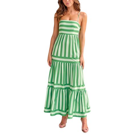 PRICES MAY VARY. Material: Women striped print maxi dress made from high quality 100%polyester. Super soft and breathable texture. The beach maxi dress for women is lightweight and comfortable to wear. Feature: Women's 2024 summer boho dress, sleeveless summer casual beach long dress, casual summer dresses,square neck, spaghetti straps, smocked back, stripes print, tiered hem. A must-have for your summer vacation. Design: Women striped long flowy dress, with invisible pockets, is perfect to show Long Tiered Dress, Striped Print Dresses, Dress Backless, Midi Slip Dress, Vacation Outfit, Striped Maxi, Striped Maxi Dresses, Tiered Dress, Flowing Maxi Dress