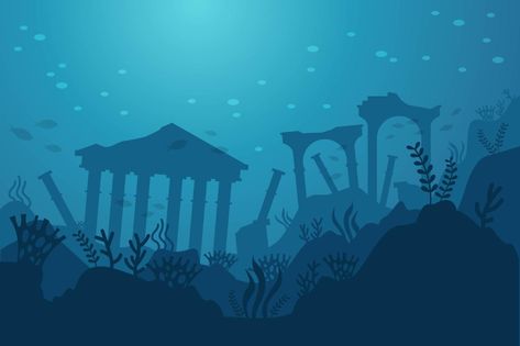 City of Atlantis Vector Atlantis Illustration, City Of Atlantis, Underwater Cartoon, Fish Under The Sea, Underwater Background, Lost City Of Atlantis, Ocean Backgrounds, Underwater Theme, Underwater City