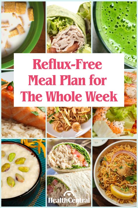 Breakfast, lunch, snack, and dinner ideas for the entire week that are reflux and GERD-friendly. Something for the whole family! Non Acidic Dinner Ideas, Essen, Meals For Ulcers Diet, Easy Non Acidic Meals, Gerd Diet Breakfast Ideas, Best Diet For Gerd, Dinner Ideas For Stomach Ulcers, Ulcer Diet Meal Plan, Gerd Diet Recipes Meals Healthy