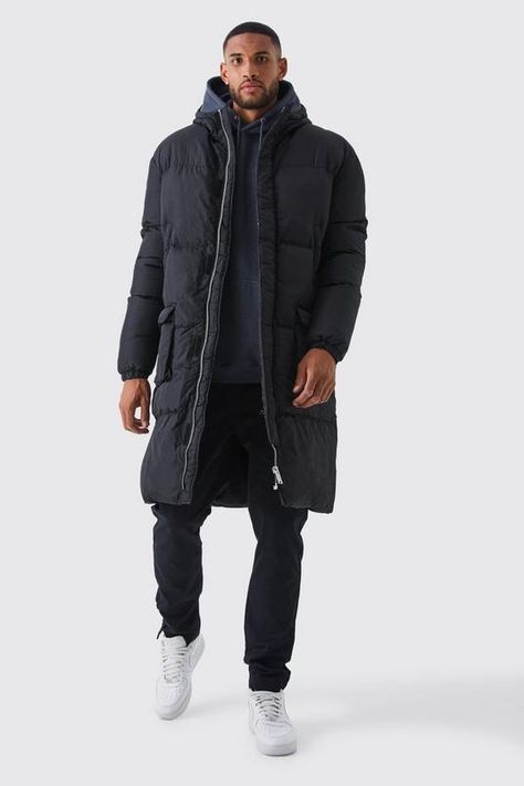 Long Puffer Jacket Outfit, Puffer Jacket Oversized, Long Coat Men, Puffer Jacket Outfit, Gym Jacket, Plus Size Joggers, Long Puffer Jacket, Borg Jacket, Hooded Puffer Jacket