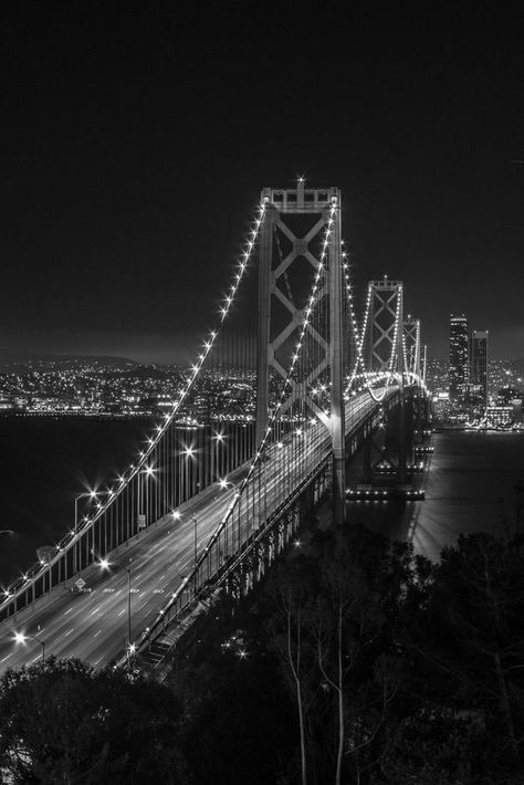 San Francisco, White Photo, Bay Bridge, White Aesthetic, Black Aesthetic, A Black, At Night, Bridge, Black And White