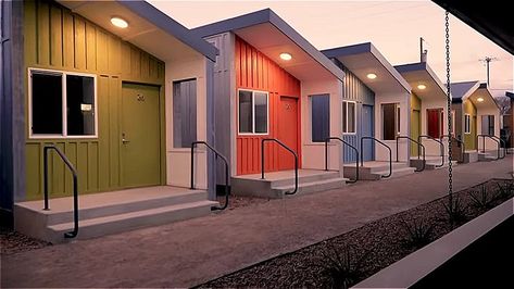 Tiny House Village in Albuquerque Small Apartment Building, Tiny House Village, Tiny House Talk, Exterior Bloxburg, Tiny House Community, Paint Modern, Small Apartment Design, Interior Vintage, Villa Plan