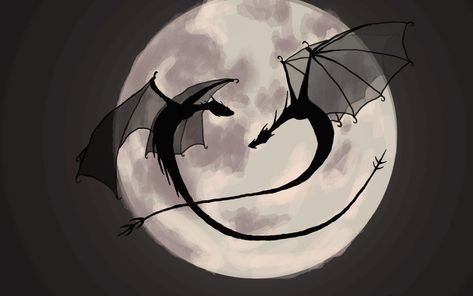 Inspired by an abstract painting, a quick drawing of dragons in the night sky that I did back in november. Space Wall Painting, Dragon Project, Moon Dragon, Dragon Moon, Dragon Silhouette, Dragon Images, Dragon Illustration, Dragon Artwork, Cute Dragons