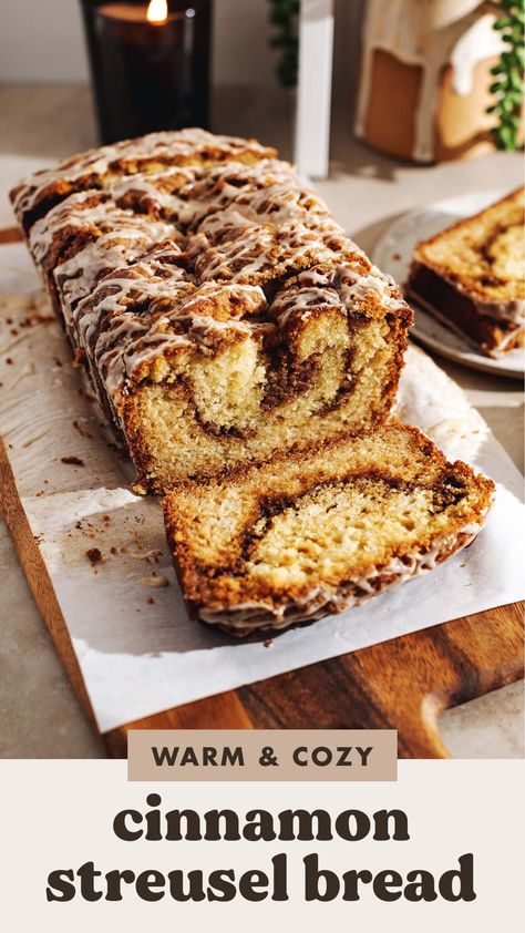 Cinnamon Coffee Bread, Fall Loaves Recipes, Streusel Bread Recipes, Simple Dessert Bread Recipe, Fall Loafs, Cinnamon Streusel Bread, Cinnamon Roll Loaf, Cinnamon Swirl Quick Bread, Cinnamon Loaf Bread