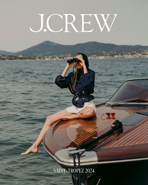 One new collection full of linen, stripes and nautical treasures. Ten friends from the J.Crew Collective. Three unforgettable days in Saint-Tropez J Crew Looks, J Crew Catalog, Sailing Fashion, J Crew Summer, Jet Set Style, Nautical Outfits, French Summer, Boat Fashion, J Crew Style