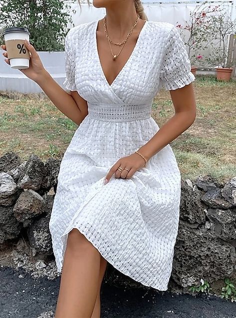 Medan, Bohemian Casual Dress, Dress Idea, Plain Dress, Light Dress, Textured Dress, Vestido Casual, Belleza Natural, Basic Style